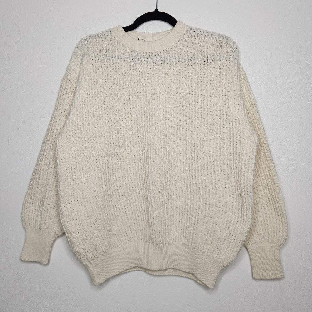 Vintage White Knit Crewneck Boho Beachy Cottage Core Neutrals Sweater 90s